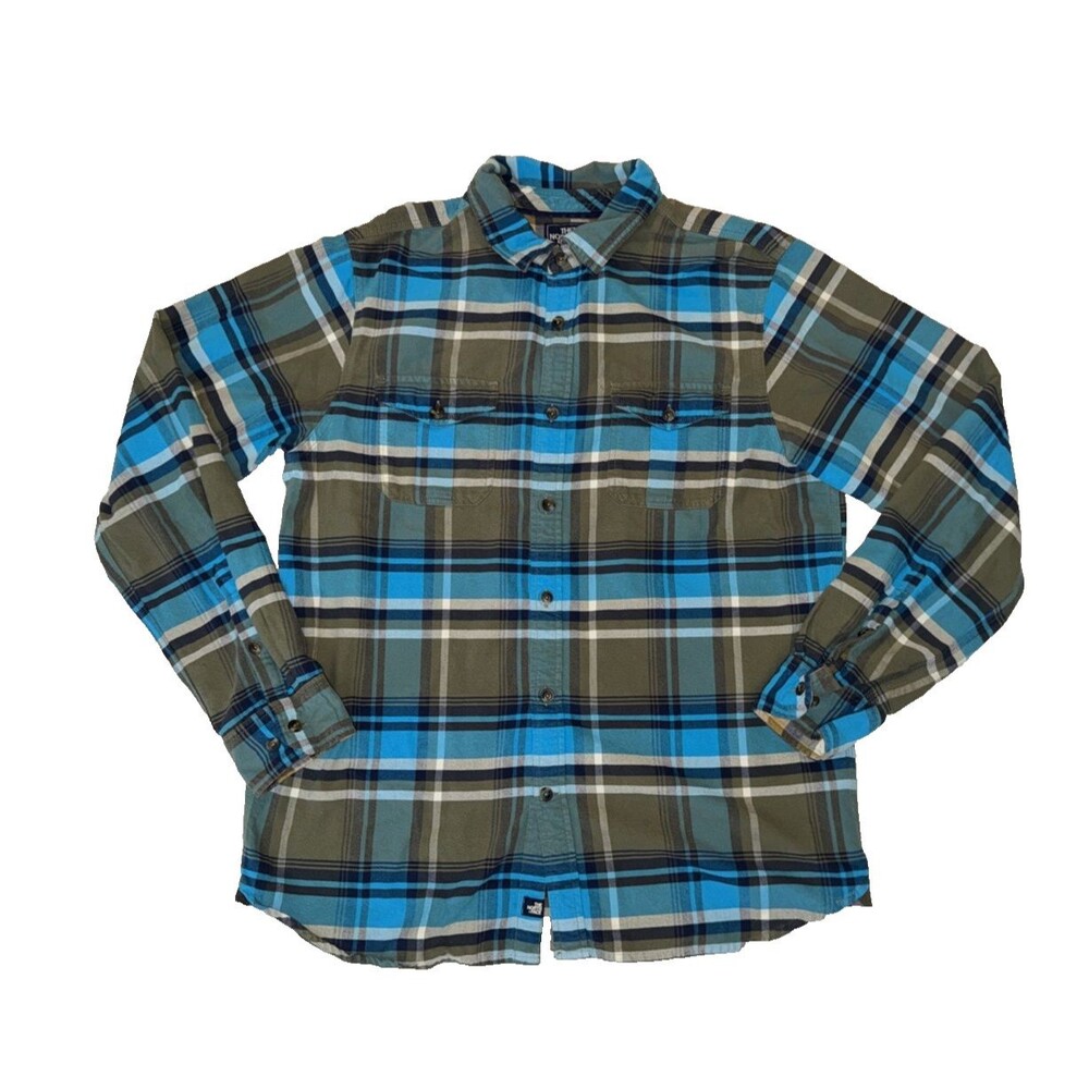 The North Face Flannel Shirt Men’s Large Blue Green Plaid Cotton Long Sleeve